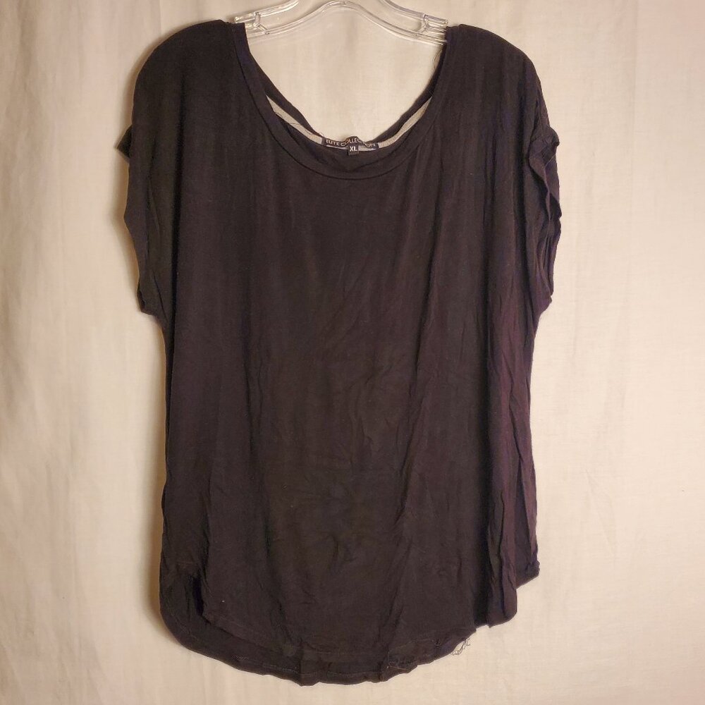 Elite Collection Black Short Slv Curved Bottom Womens Sz XL Blouse